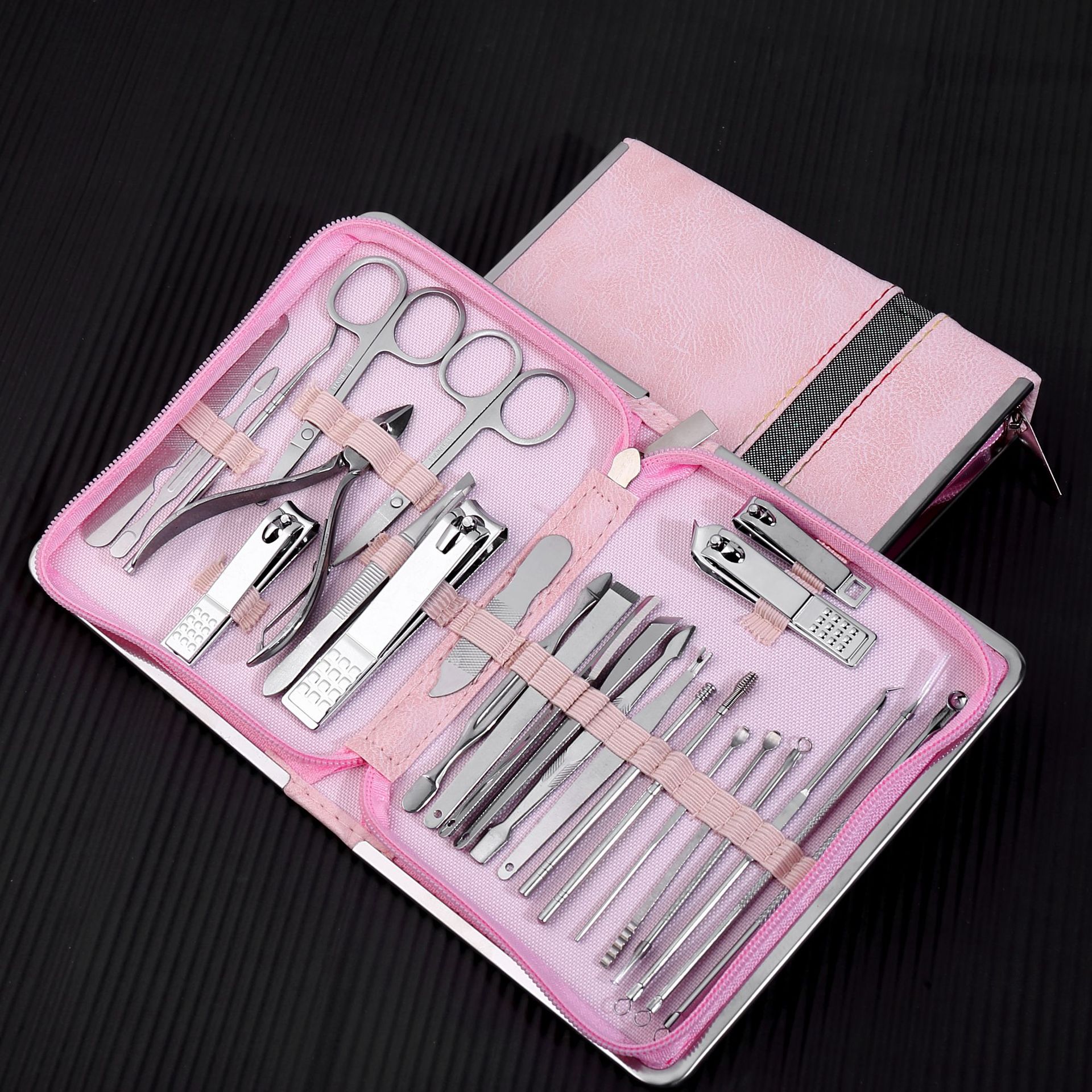 Pink Stainless Steel Nail Clipper Set 7-piece Pedicure Knife Beauty Tweezers Nail Manicure Set Nail Tools Toe Nail Clippers: pink 26 pcs set