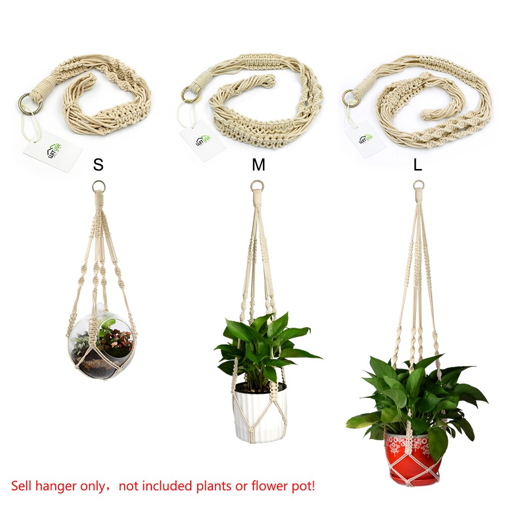 3 stuks geknoopte macramé plantenhangers vintage katoenen linnen bloempot mand heftouw hangmand pot houder tuingereedschap