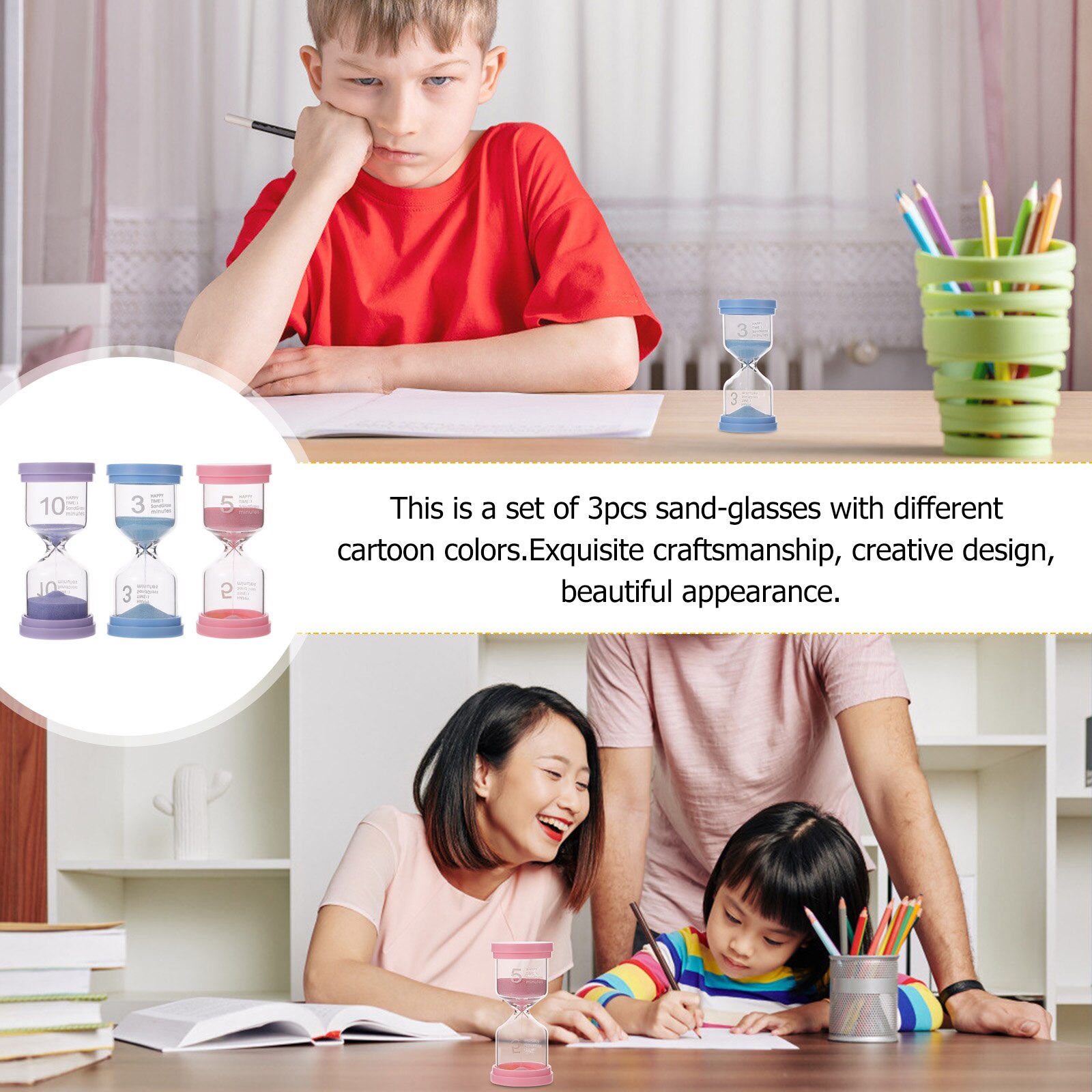 3 Pcs Decorative Beautiful Exquisite Hourglasses Desktop Decorations Timers Practical Novel Unique Sand Clock