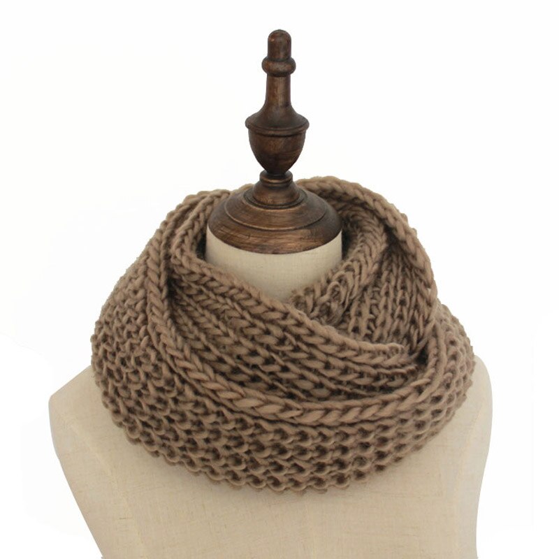 Solid Knitted Snood Winter Basic Infinity Scarf Ring for Women: coffe