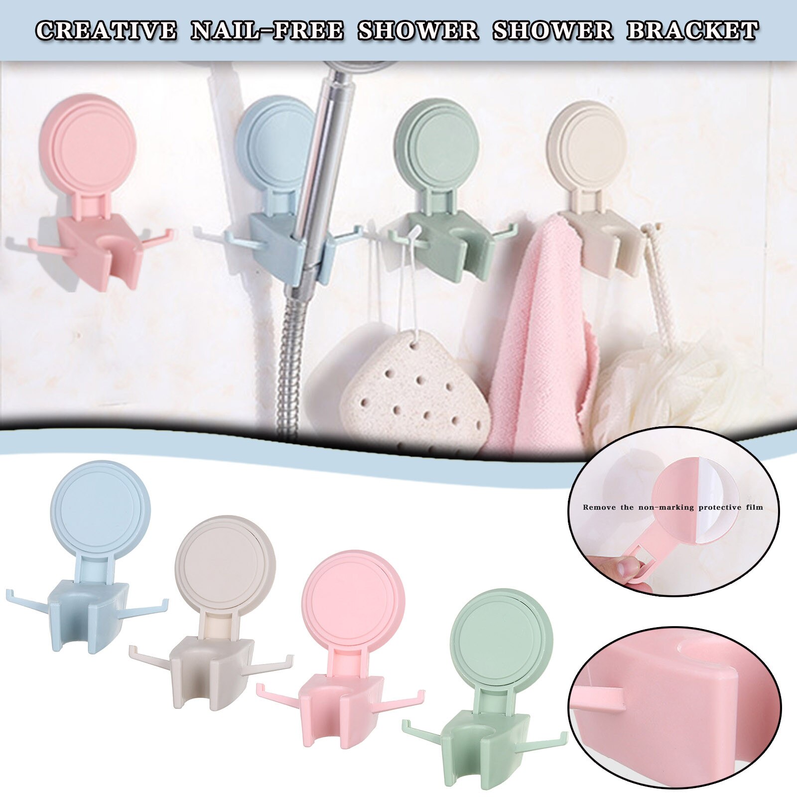 Nail-Free Shower Mounting Bracket Magic Sticker Seamless Shower Head Holder Shower Clip Wall Rack Stand for Bathroom Accessories