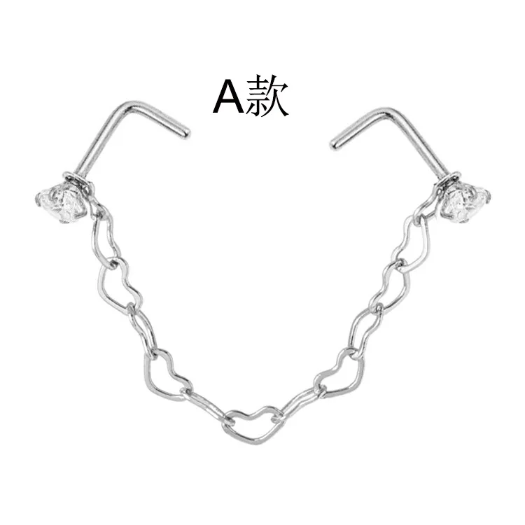 Novo nariz duplo piercing corrente nariz para narina piercing aço inoxidável nariz parafuso prisioneiro decoração brinco piercing corrente feminina: 5CM / A