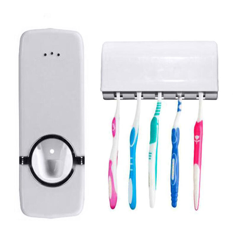 Home Wall Mounted Hands Free Automatic Toothpaste Tube Squeezer Dispenser Toothbrush Holder Bathroom Accessories Tools: White