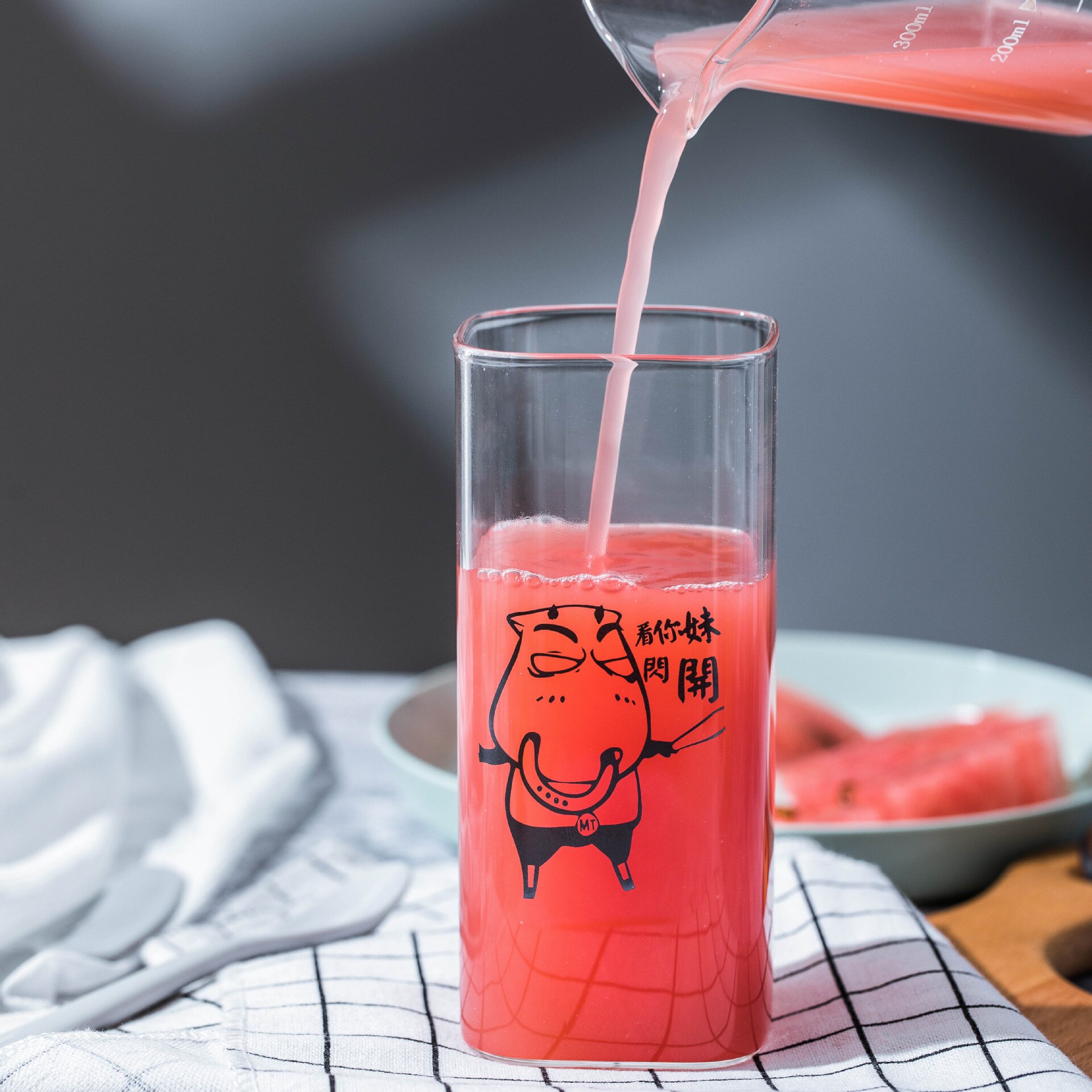 Transparent Square Cup Cute Animal Pattern Glass Cup Household Coffee Milk Breakfast Drink Mug Student Heat-resistant: MT