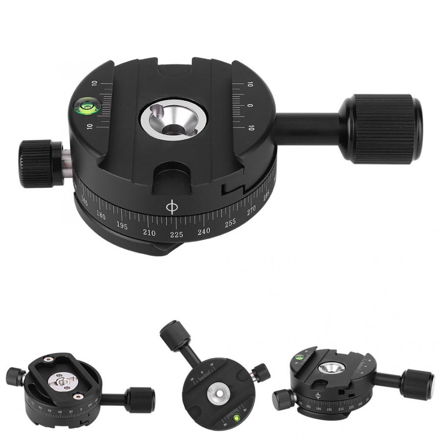 QJ-01 Aluminum Alloy 360 Degree Rotatable Panoramic Tripod Head with Scale Level for Arca Swiss Clamp Gimbal Head