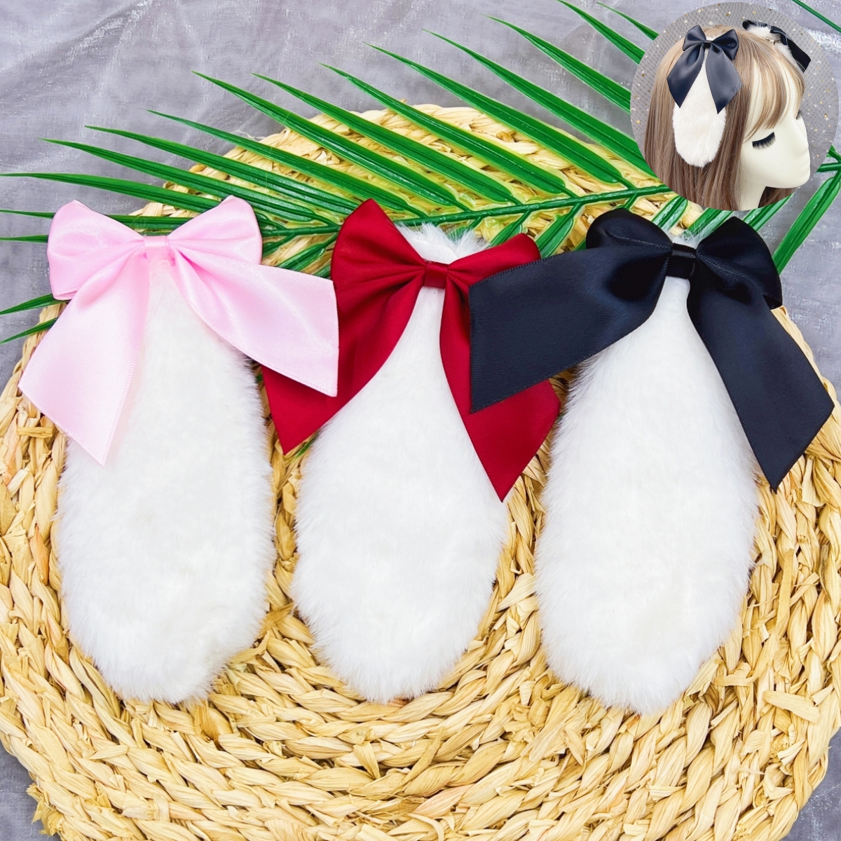 Rabbit Bunny Plush Lop Ears Kawaii Hair Clip Cute Hairpin Ribbon Bowknot Lolita Cosplay Women Girls Hair Accessories