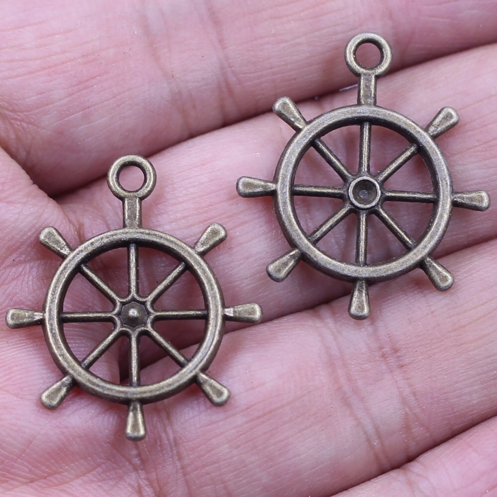 10Pcs Pendants Rudder Ship Sea Zinc Metal Alloy Bronze Tone Jewelry DIY Making Finding Charms 25x24mm