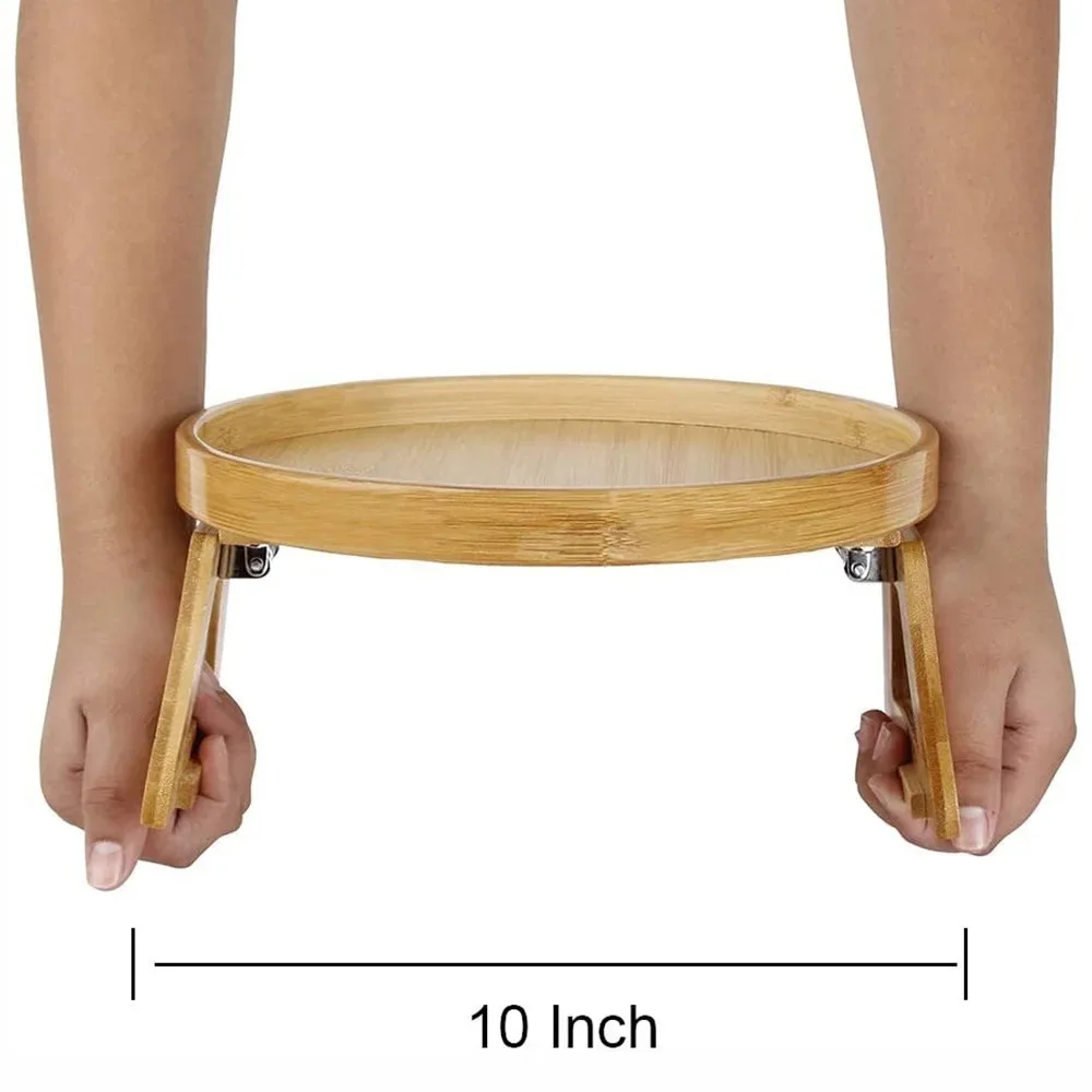 Bandeja para sofá, mesa, bandeja para sofá de madera Natural, práctico y portátil, reposabrazos para sofá, placa multifuncional para aperitivos de frutas perezosas con Clip