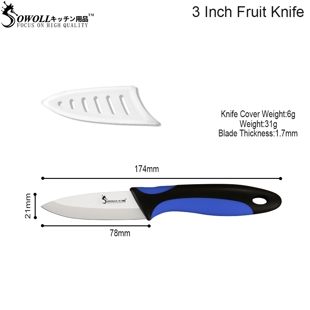 Sowoll keramiske kniver 6 & #39 ;& #39 ; 5 & #39 ;& #39 ; 4 & #39 ;& #39 ; 3 & #39 ;& #39 ; kokk skjæreverktøy skrellekniv frukt grønnsak kjøkkentilbehør 4 stk sett verktøy: 3 blåhvit