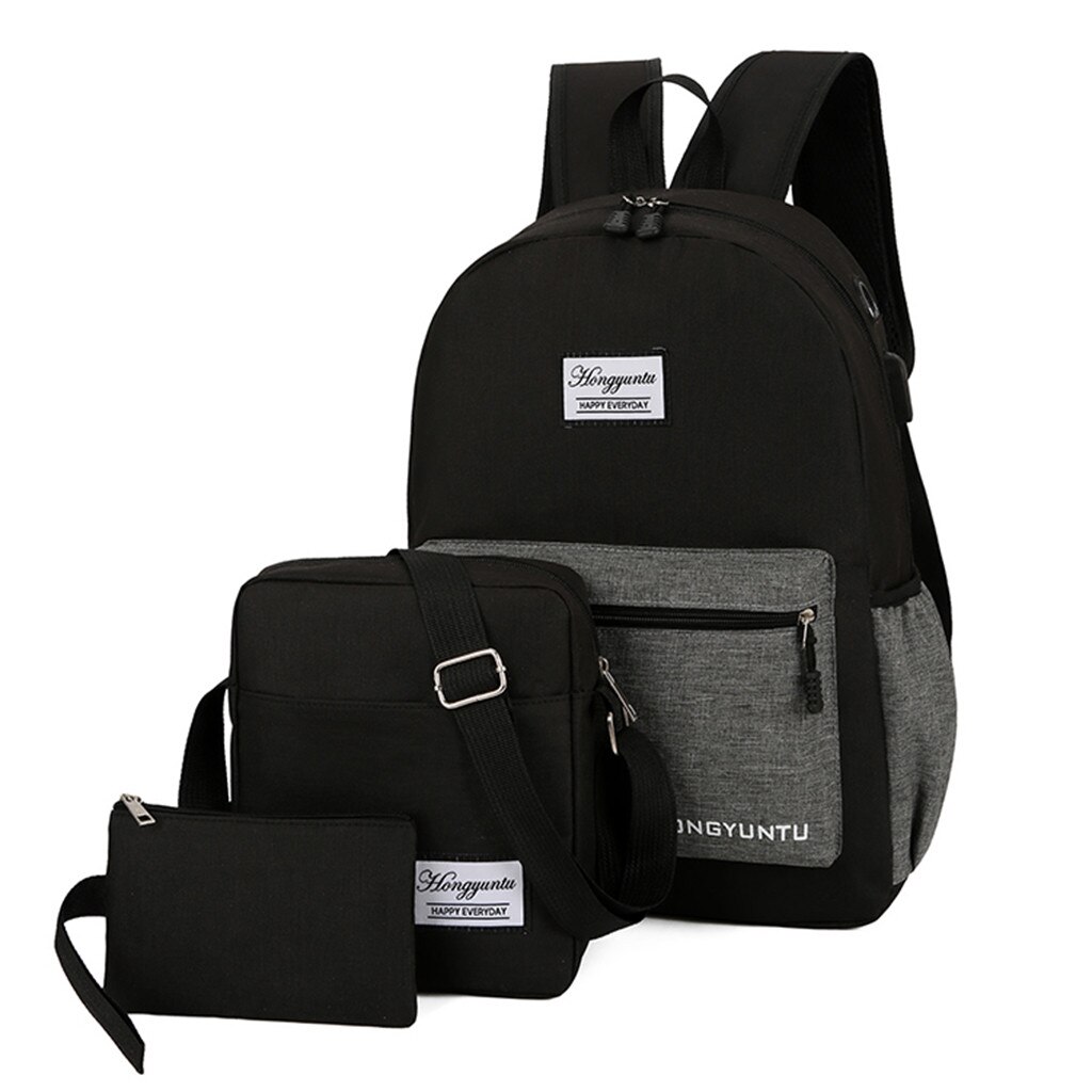 Ich bin Freien Drei-Stück Leinwand Einfarbig Rucksack Reisetasche Reißverschluss Große Kapazität Eimer Rucksack # T2