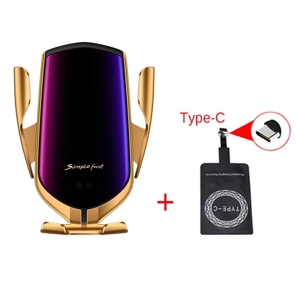 Car Wireless Charger - 10W Fast Charging Holder - Qi Compatible for iPhone, Samsung: Gold-B