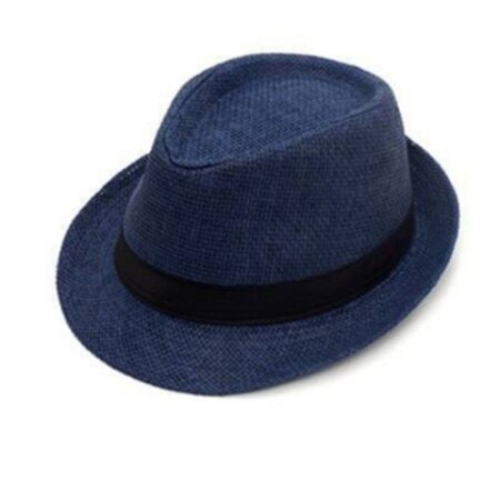 Unisex kvinner menn sommer casual trendy beach sun straw panama jazz hat cowboy fedora hat gangster cap: Blå