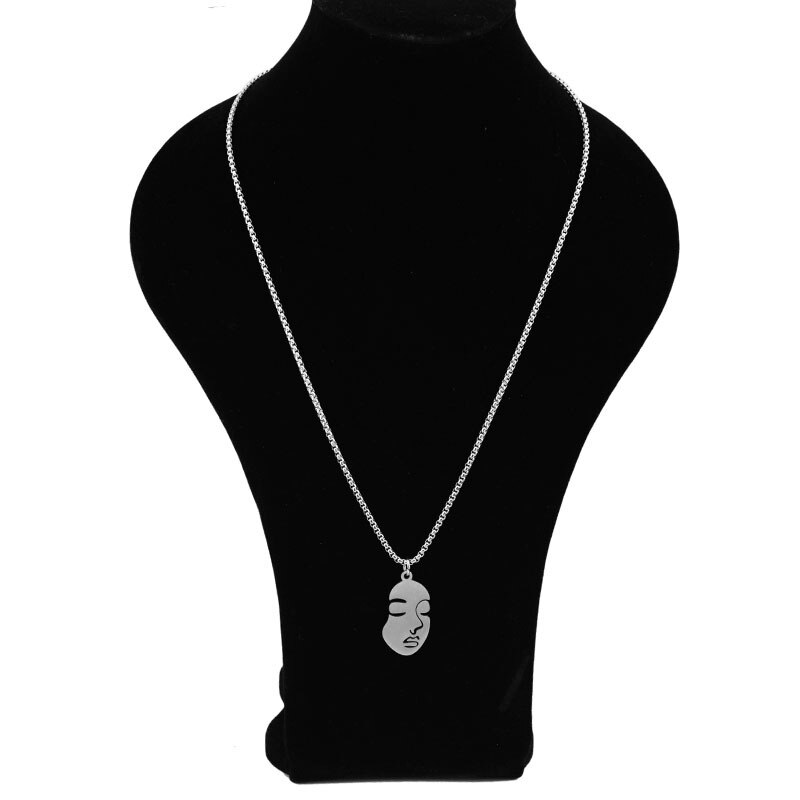 Vrouw Gezicht Hanger Ketting Rvs Kettingen Voor Vrouwen Meisje Sieraden Choker Ketting Op De Hals Vintage Accessoires