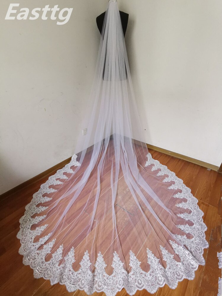 3.5 Meter White Ivory Cathedral Long Wedding veil luxurious Lace Edge Bridal Veil Wedding Accessories Brides with Comb