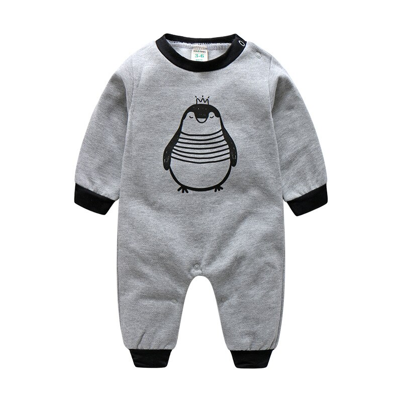 Baby romper fløjl nyfødt babytøj lynlås toddler drengetøj spædbørn baby dreng onesie pingvin falder baby tøj forår: Pingvin / 6-12m