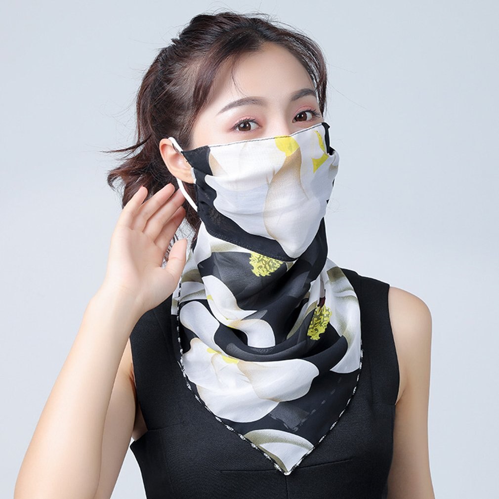 Summer Women Face Mask Neck Protection and Face Protection Sun Veil Scarves Chiffon Mounting Ear Adjustable Tightness Mask: 15