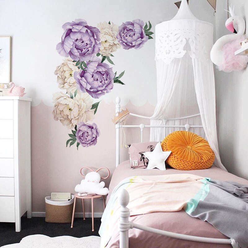 73x94cm Pink Peony Flower Wall Stickers Romantic Flowers Home Decor for Bedroom Living Room DIY Vinyl Wall Decals Christmas