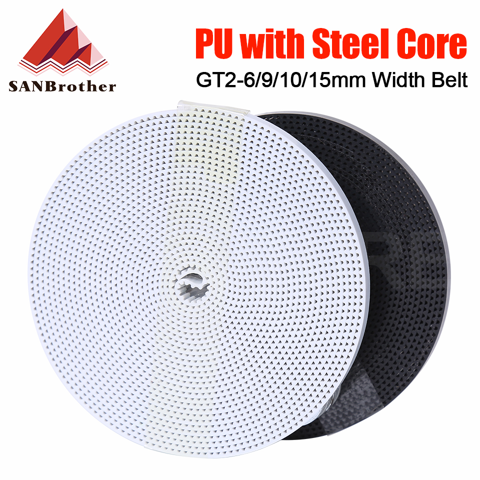Courroie GT2 PU avec noyau en acier, courroie de distribution GT2 2GT largeur 6mm 10mm 9/15mm pour pièces d'imprimante 3D, ceinture ouverte renforcée Anti-usure