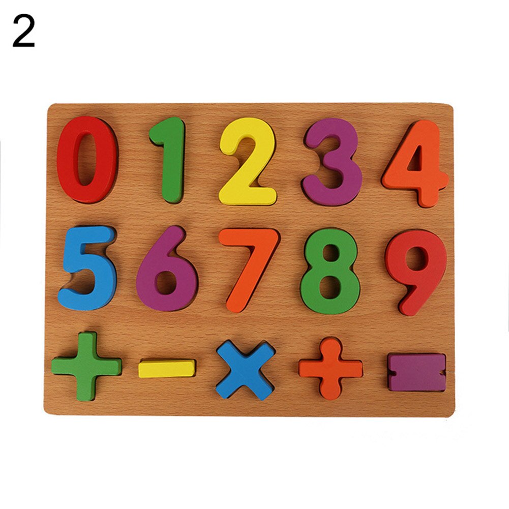 Børn alfabet abc numre træpuslespil bord baby tidligt pædagogisk legetøj til børn, der lærer at udvikle legetøj: 0 til 9 tal