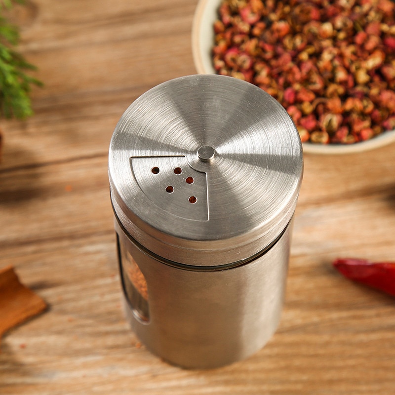 Aço inoxidável spice jar sal açúcar tempero pimenta shaker tempero pode com cobertura rotativa churrasco spice armazenamento garrafa ferramenta de cozinha