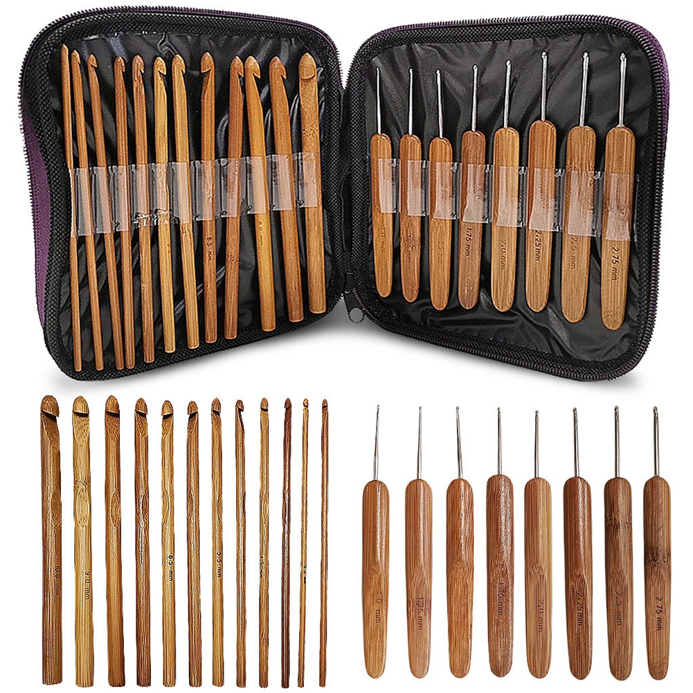 20 stuks haaknaalden met bamboe handvat, breigaren, breinaald, houten haaknaald, breigereedschap, naaiaccessoires