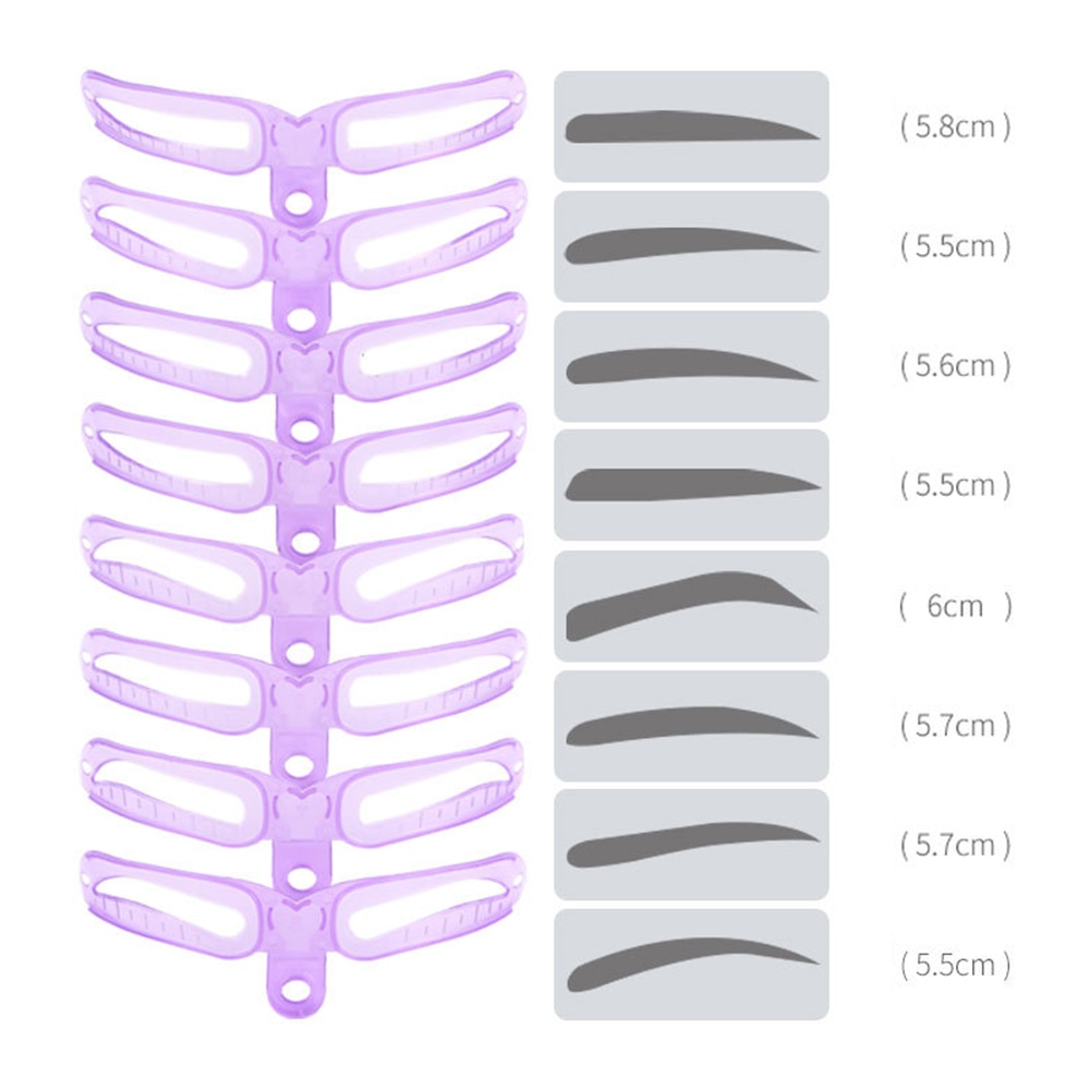 Reusable 8 in 1 Plastic Eyebrow Shaping Templates Helper Eyebrow Stencils Kit Grooming Card Eyebrow Makeup Tools