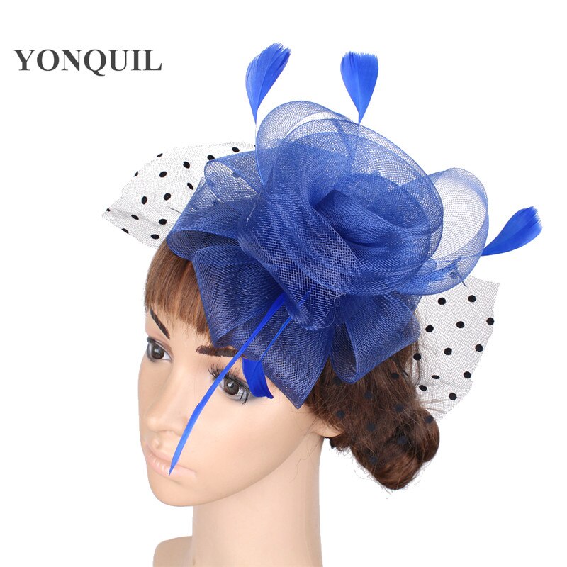 Women Headpiece Multiple Color Crinoline Material Fascinator Headwear Colorful Mesh Show Headpiece Cocktail Hat MYQ039: Blue