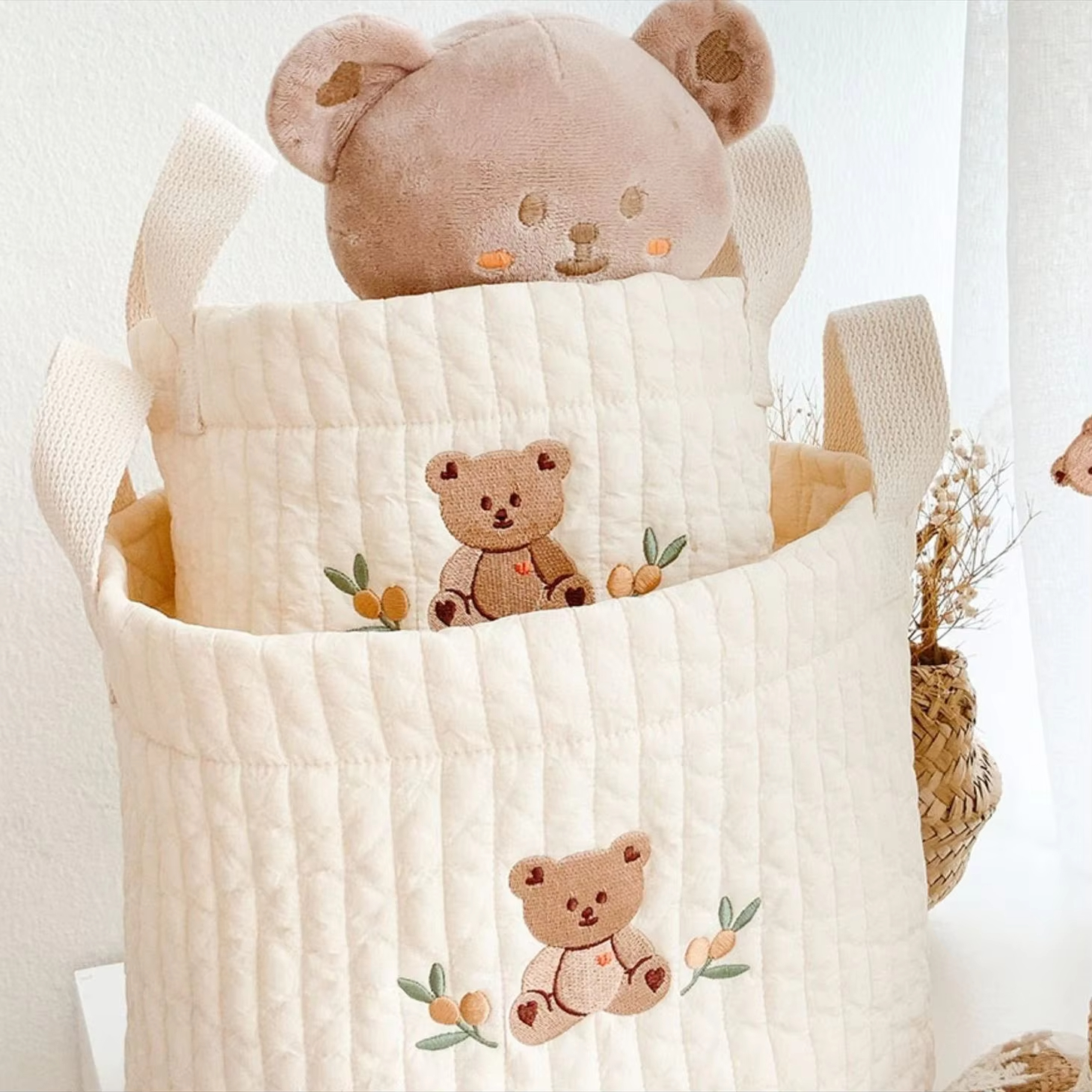 Speelgoed opbergtas Babytassen Beer Borduren Luiertas Caddy Luierkar Opslag Mummie Moederschapstas voor pasgeboren luiers Speelgoed