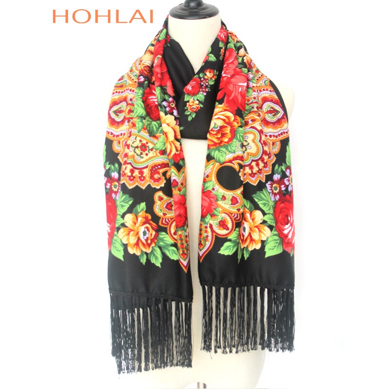 Foulard Long Femme à Franges - Imprimé Floral - Mélange Coton - Plus de 175cm