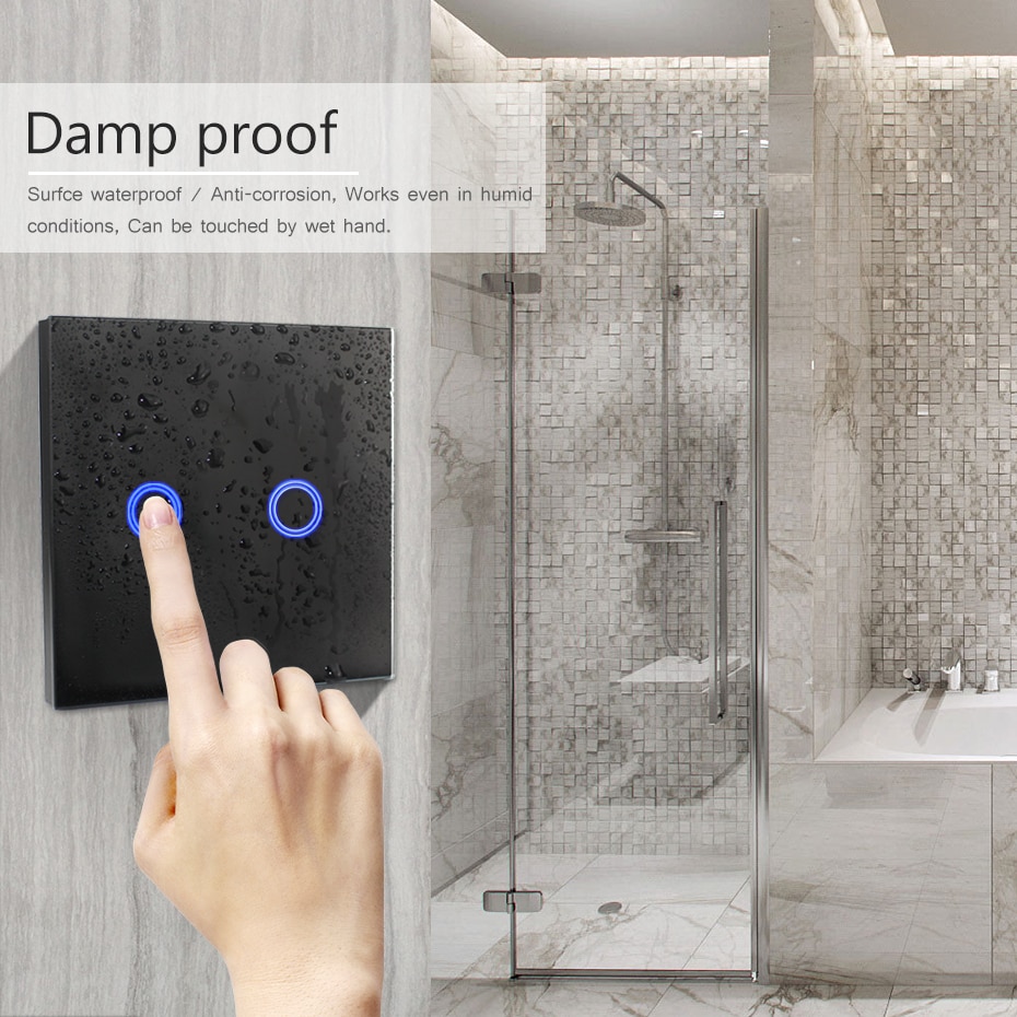 Interruptor táctil LED con 1/2/3 entradas, 220V, Sensor estándar para UE/RU, interruptor inalámbrico para lámpara de pared con Control remoto, Panel de vidrio templado de 433MHz