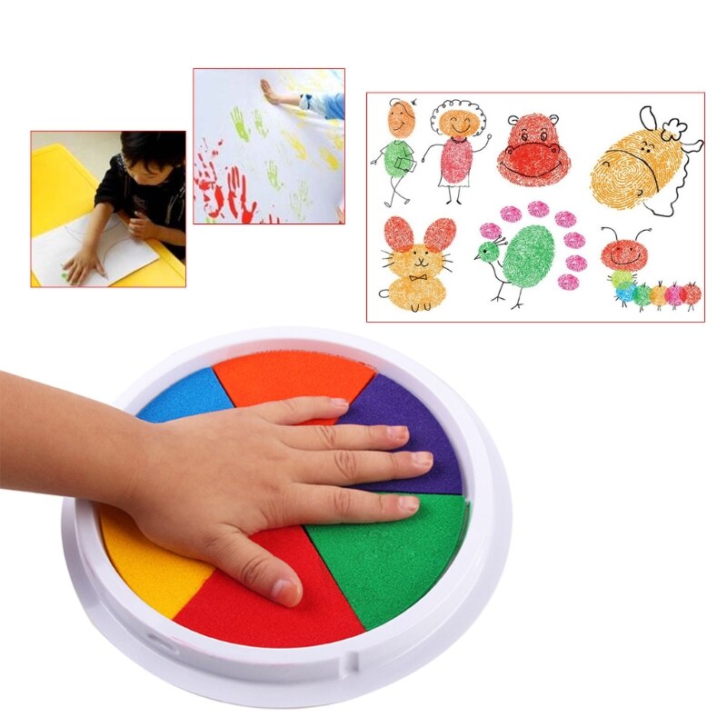 6 Colors Ink Pad Stamp DIY Finger Painting Craft Cardmaking Large Round For Kids