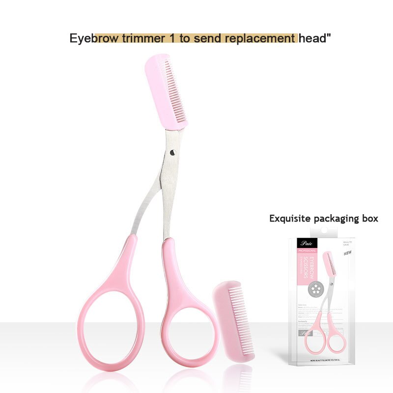 5 Kleur Wenkbrauw Trimmer Schaar Kam Wimper Clips Kam Razor Grooming Haar Mes Scheerapparaat Wenkbrauw Mode Vormgeven Make-Up gereedschap: pink