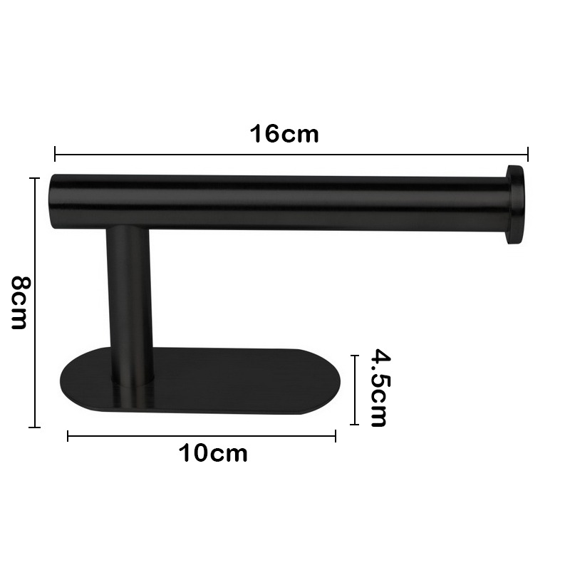 Self-Adhesive Stainless Steel Toilet Roll Paper Holder Organizers Bar Towel Ring Rail Rack Non-Drilling Toilet Accessories: A-black