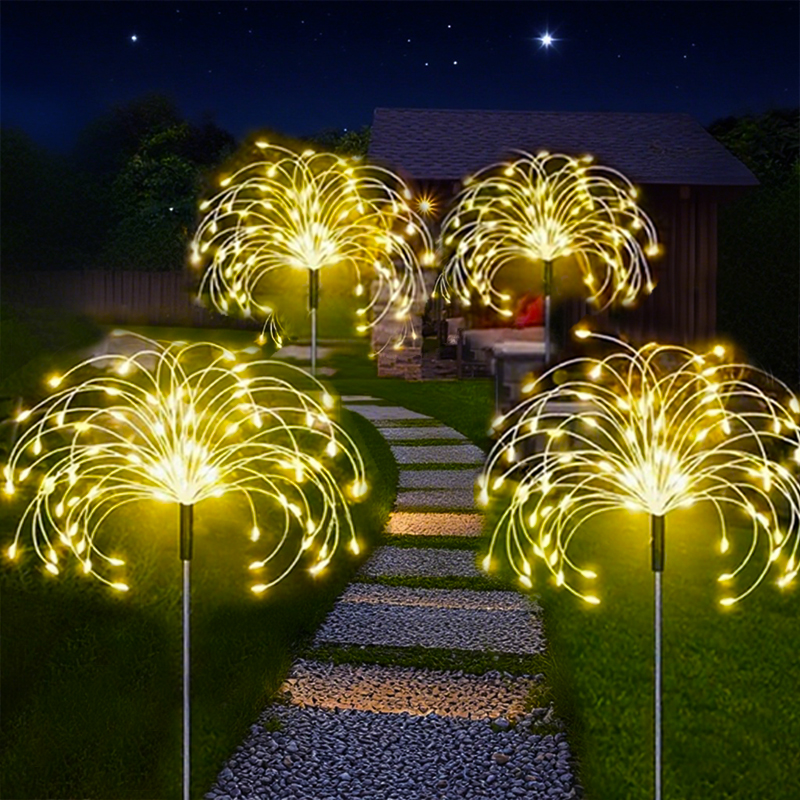 Luces solares impermeables para exteriores, decoraciones exteriores para jardín, lámpara LED de fuegos artificiales para Patio, camino, césped y balcón