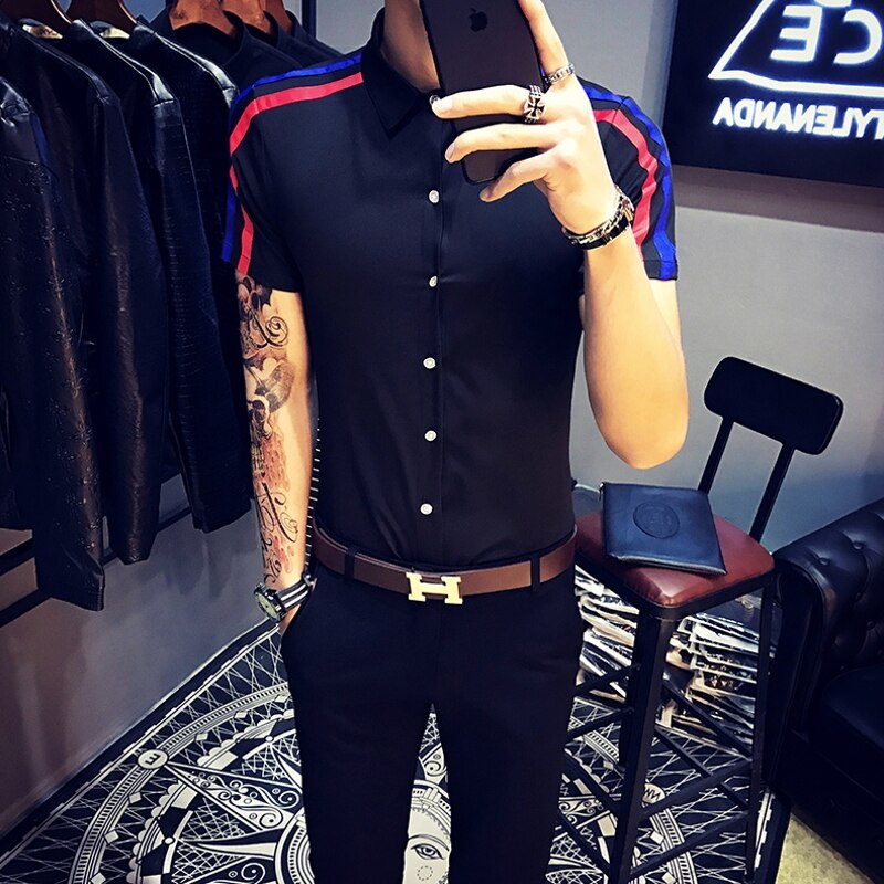 Chemise homme manche court sommertøj camicia uomo frisør barber shop barber herre kortærmet skjorte moda hombre