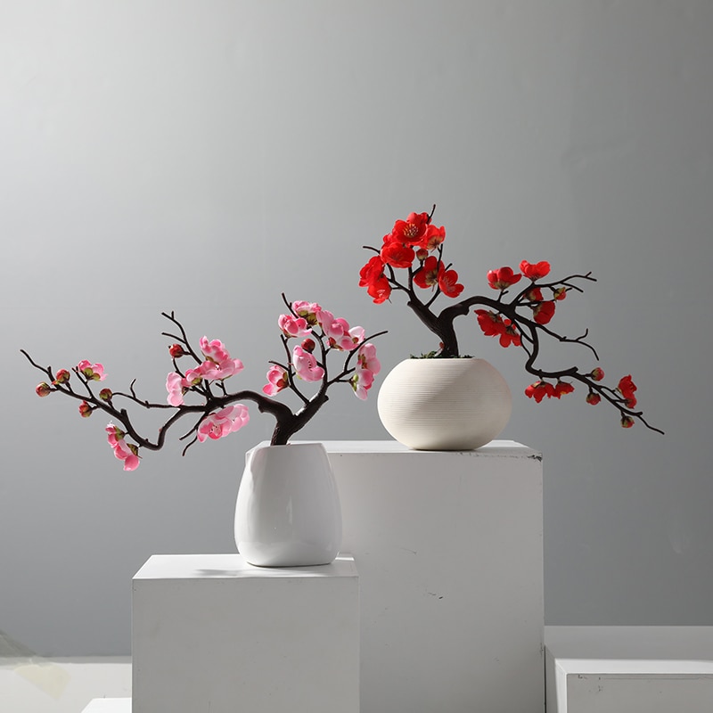 1 Uds ramas de ciruelo rojo flores artificiales para decoración de boda al aire libre flor decoración de invierno planta de jardín casero