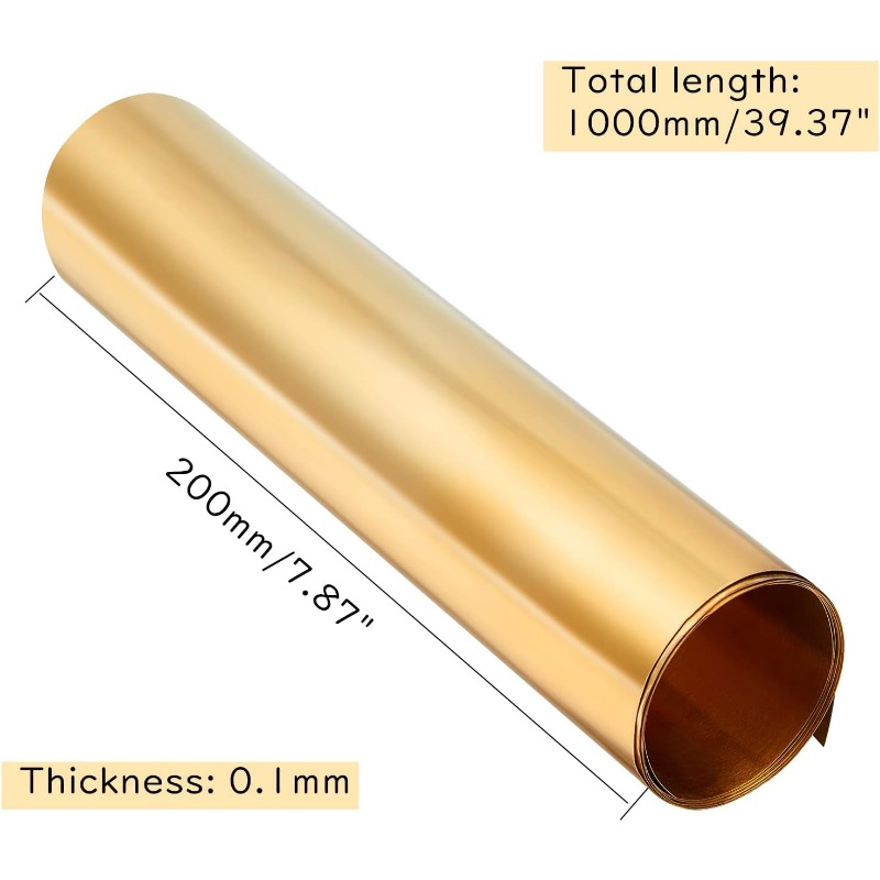 Rollo de hoja de latón dorado, placa de lámina de Metal de 0,1mm, hoja fina de Metal de latón para manualidades de corte DIY, fabricación de 1000x200x0,1mm