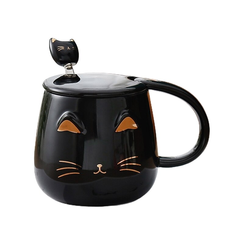 Taza con cabeza de gatito para amantes de los gatos, taza con cuchara de acero inoxidable, cálido, fácil de usar, taza para el hogar