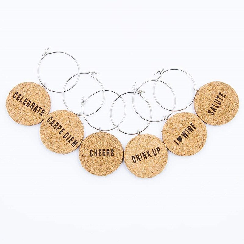 6 stücke Wein Glas Marker Kork Glas Charme DIY Becher Wein Glas Ringe Mit Draht Band Trinken Marker Für Party ferien