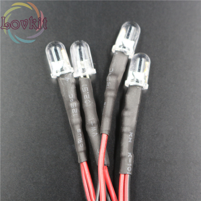 50pcs 5MM Round Top 12v Pre-Wired Resistor White LED 12V DC 20cm Emitting Diode DIY For car Lamp Retail