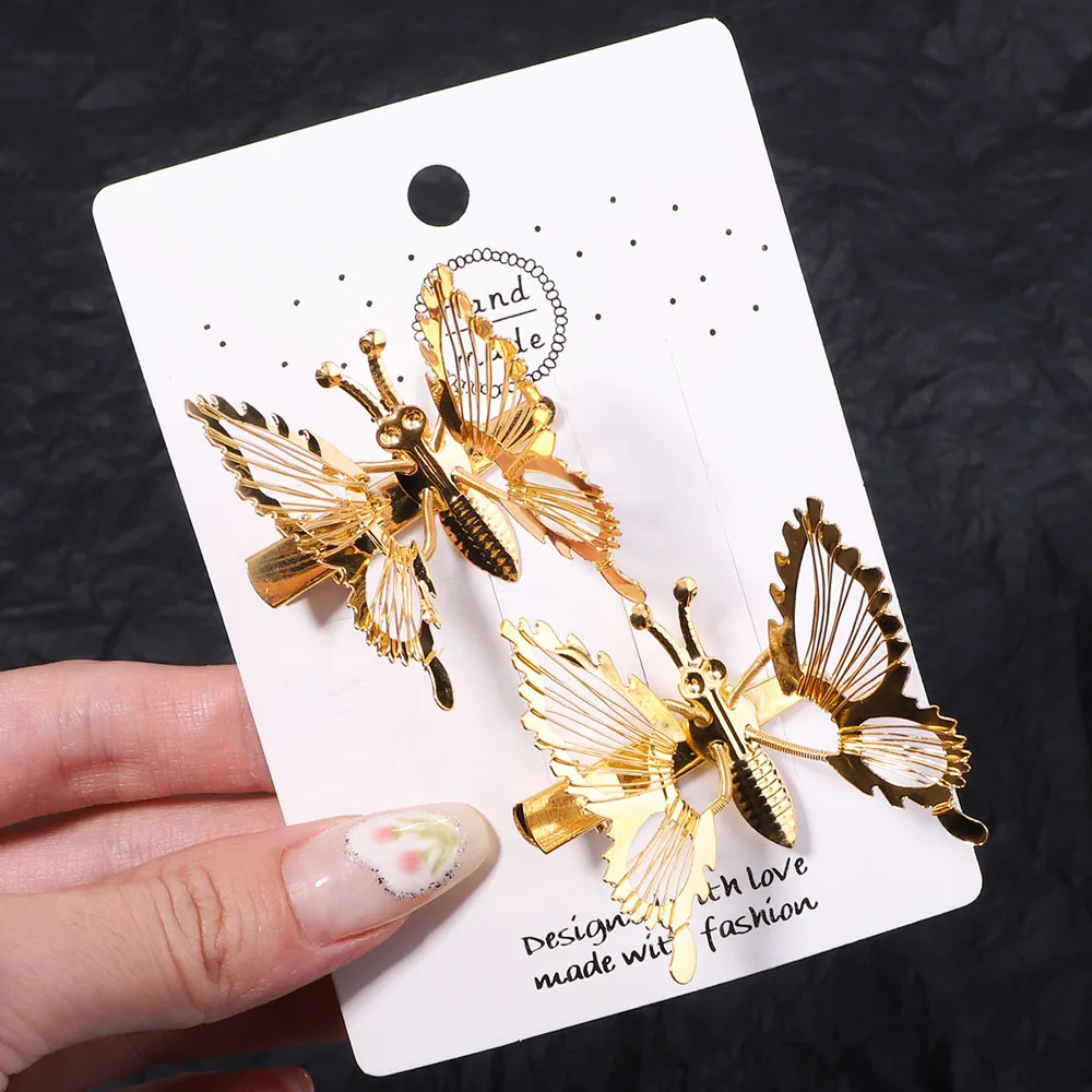 Horquilla de mariposa para mujer y niña, accesorios de Metal, Clip LATERAL de mariposa temblorosa, tocado con horquillas de mariposa móvil, 2/4 Uds.: Gris