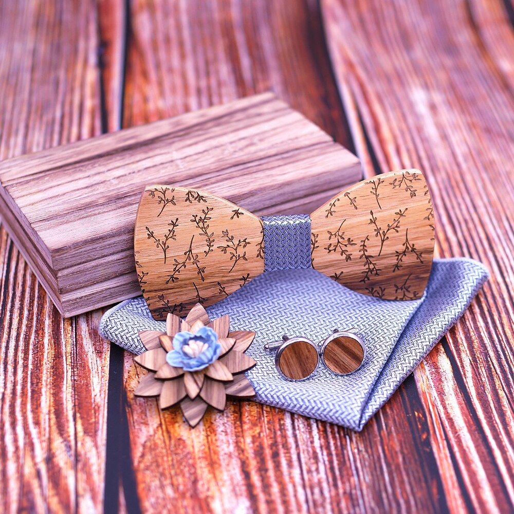 hombres pajarita de madera set pañuelo gemelos madera pajarita boda broche corbata madera corbata Gravata set boda