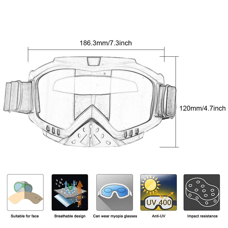 Motorcykel skyddsutrustning flexibel kors hjälm ansiktsmask motocross vindtäta glasögon atv glasögon uv skydd solglasögon