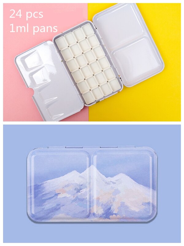 Artist Watercolor Paint Palette Empty Painting Storage Tin Box Iron Paint Tray with Half Pans Painting Supplies: Design 6