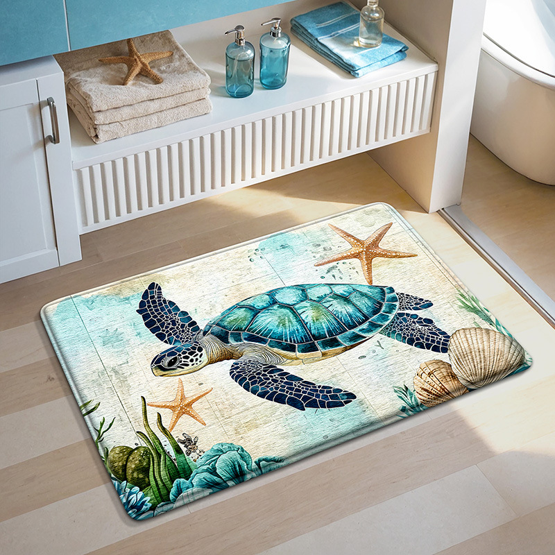 Alfombra de baño con temática oceánica - Alfombra de esponja ultrasuave - Absorción rápida y secado rápido - Antideslizante y agradable para la piel - Decoración del baño