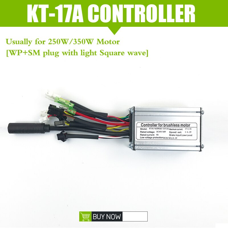 Elektrische Fiets Controller Kt 17A 36V48V 250W 350W 6 Mosfet Borstelloze Motor Controller Met Licht Functie Voor Conversie kit: 17A SM with light