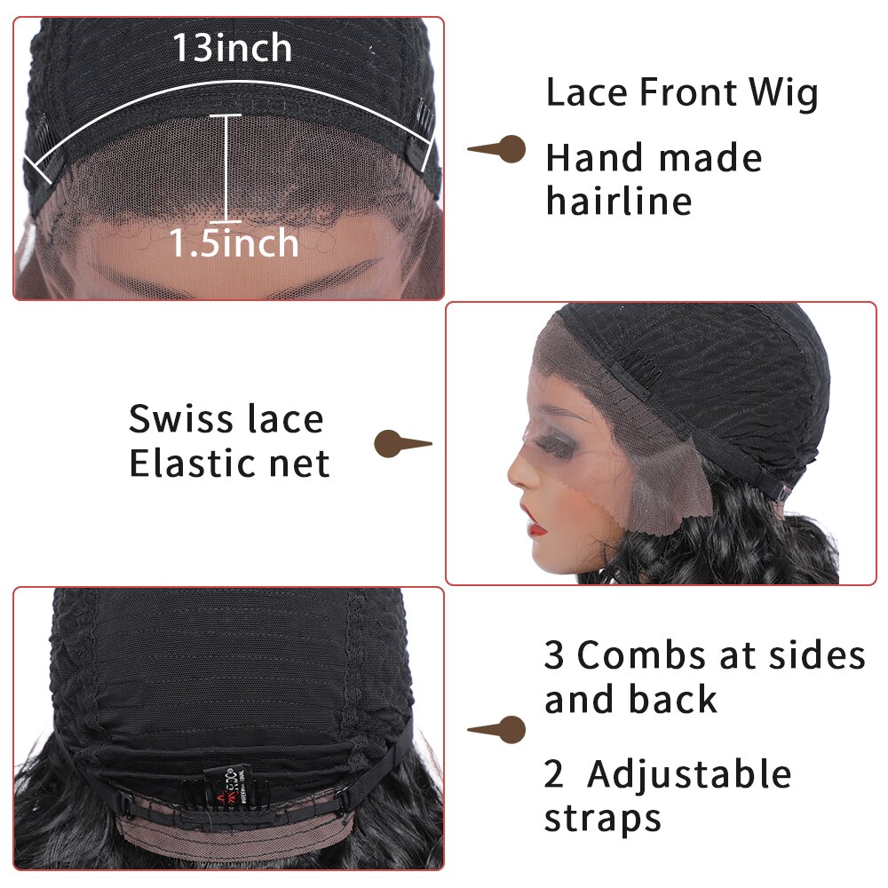 X-TRESS Dark Brown Lace Front Wig Medium Length Synthetic Wavy Wigs for Black Women Free Part Lace Wigs with Natural Hairline