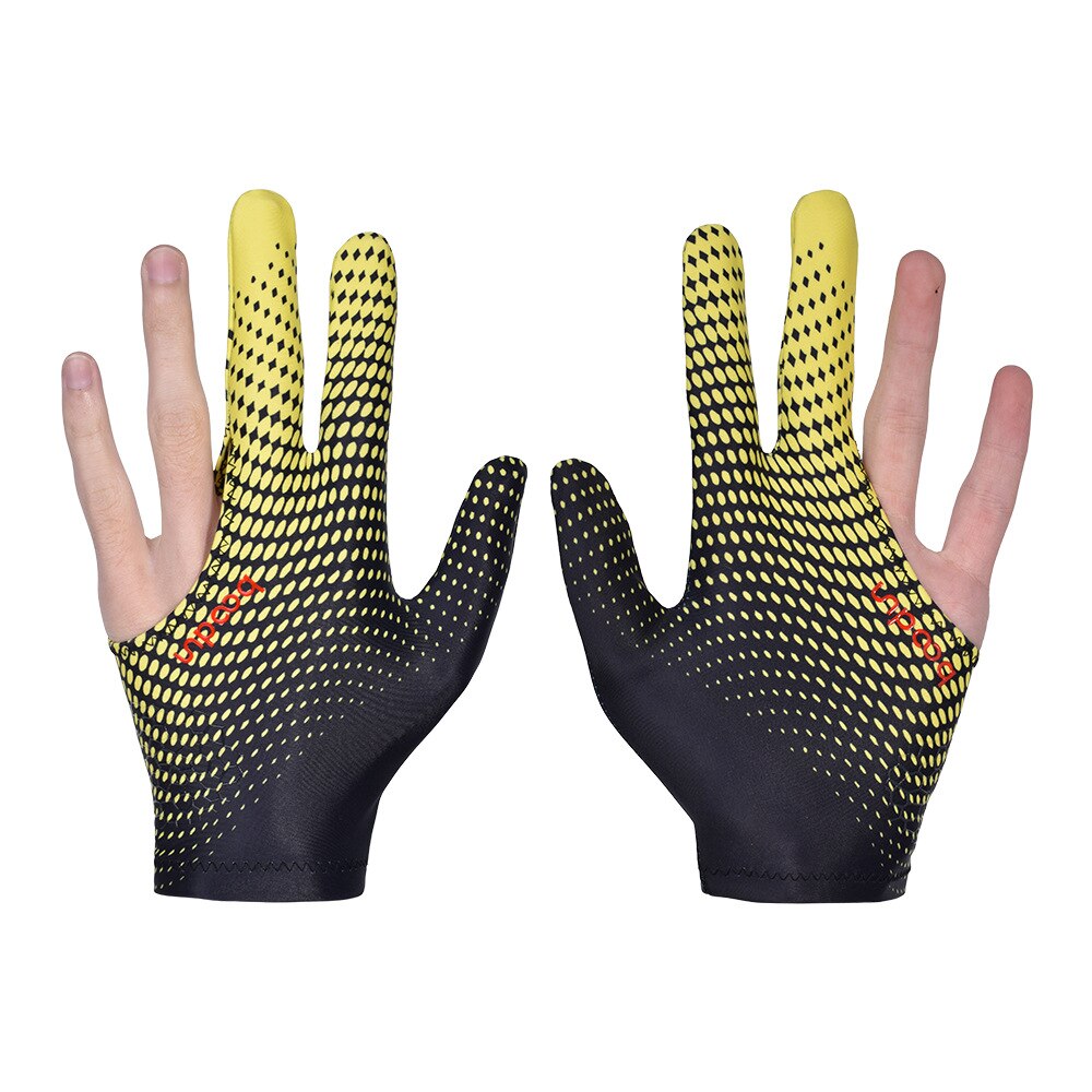 Guante de LICRA elástica Unisex, accesorio deportivo con 3 dedos, ideal para los tiradores de billar, Carom, Pool, Snooker, taco, para mano derecha o izquierda, 1 unidad: yellow black / M
