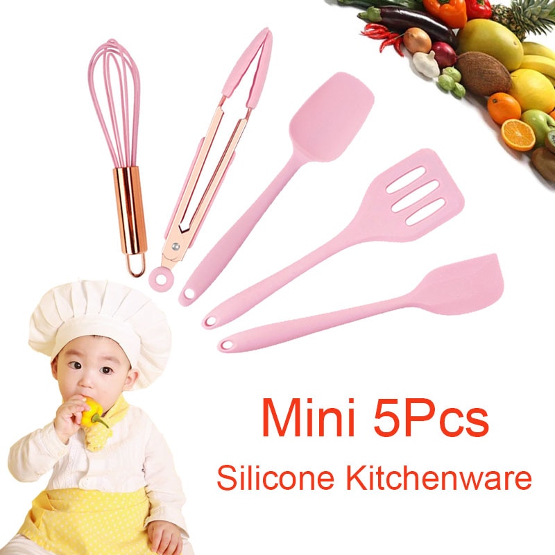 Kids Silicone Kitchenware Cooking Utensils Set Mini Kitchen Non-Stick Cookware Spatula Colander Baking Tool Cooking Dough Scrape