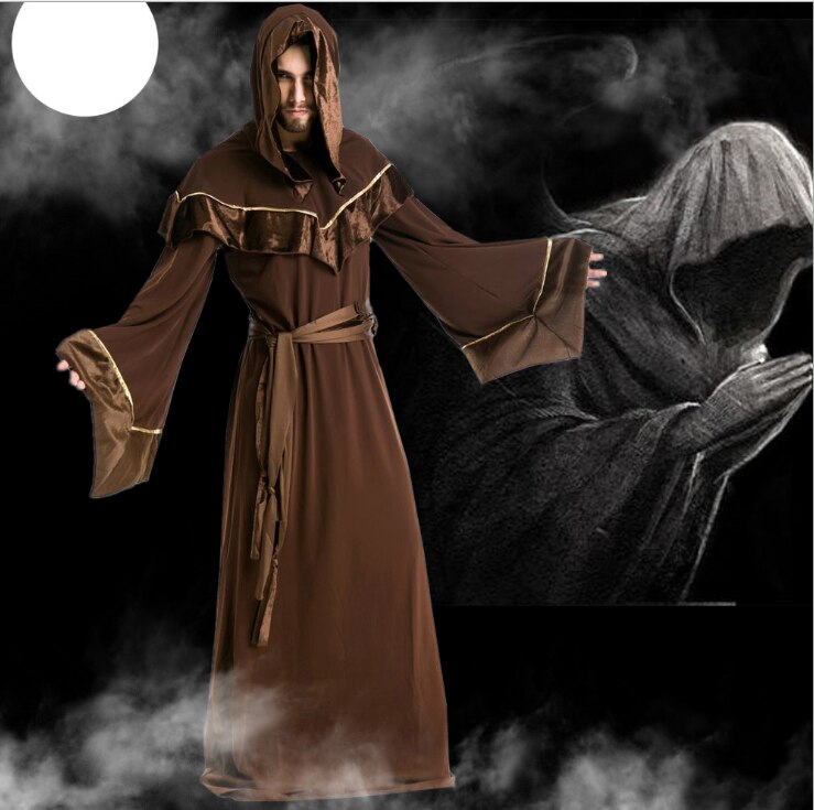 Troldmand cosplay halloween kostume til mænd middelalderlig munk middelalder renæssance kostume gamle tøj vintage kristen jakkesæt